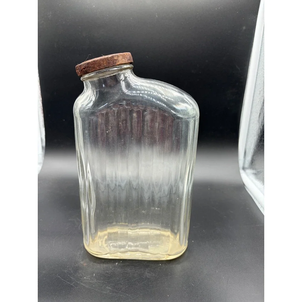 Vintage Ribbed Glass Bottle with Metal Cap Rustic Farmhouse Decor Storage‎
